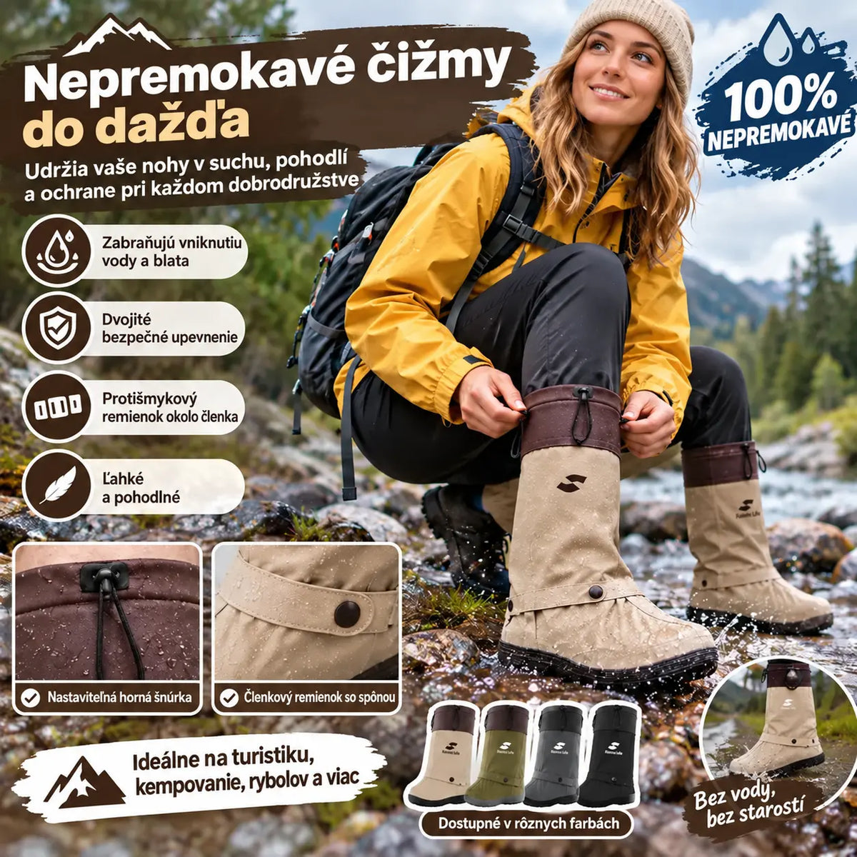 🌧️👟 Nepremokavé skladacie návleky na topánky – veľkosti S/M/L (36–42), 4 farby, protišmyková podrážka, výška 41 cm.