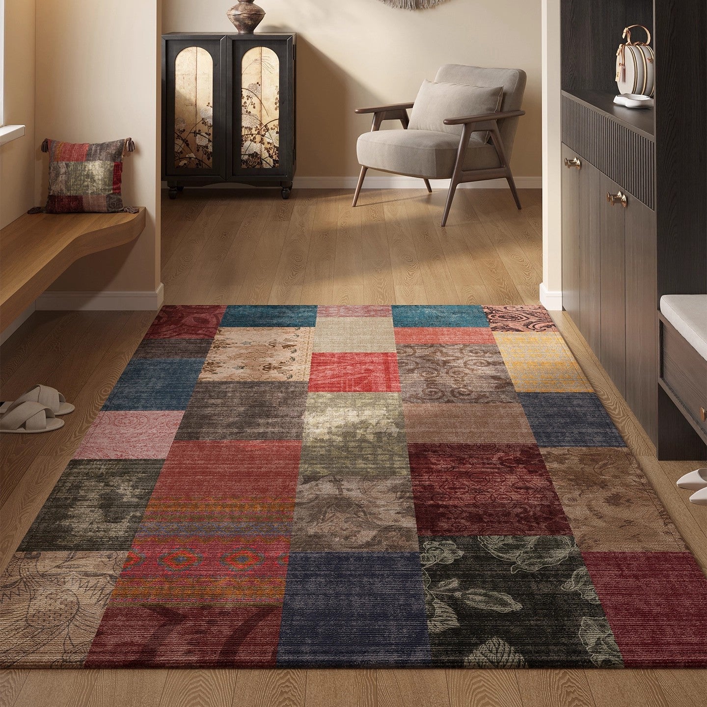 🔥✨【80*120CM】Елегантен персийски стил входен килим, антислип и прахоотблъскващ, от висококачествен кристален кадифе, идеален за всеки дом