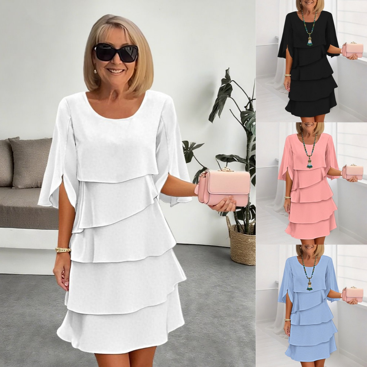 💃【S-3XL】🎁Elegantné vrstvené šaty s volánikovými rukávmi – bez námahy vytvorte štýlový vzhľad vhodný na všetky príležitosti💃