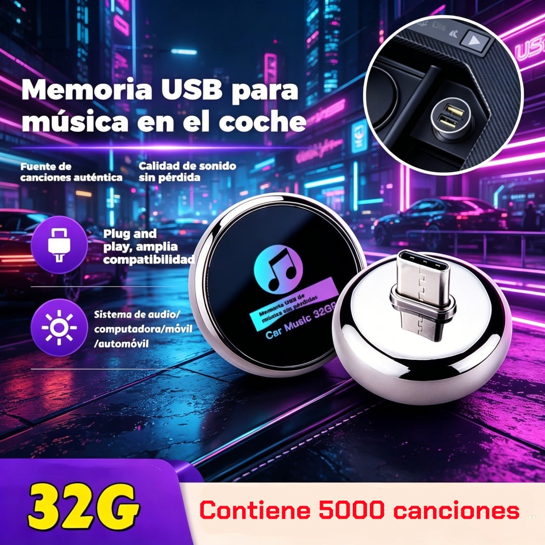 【32G】32GB kovový USB kľúč pre hudbu do auta s bezstratovou kvalitou zvuku 【Obsahuje 5000 skladieb】