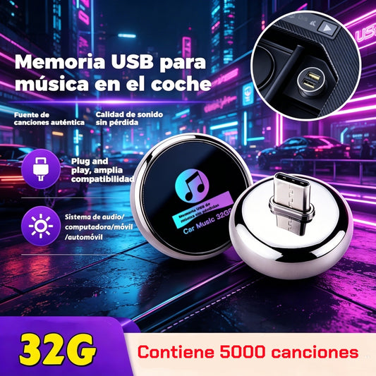 【32G】32GB kovový USB kľúč pre hudbu do auta s bezstratovou kvalitou zvuku 【Obsahuje 5000 skladieb】