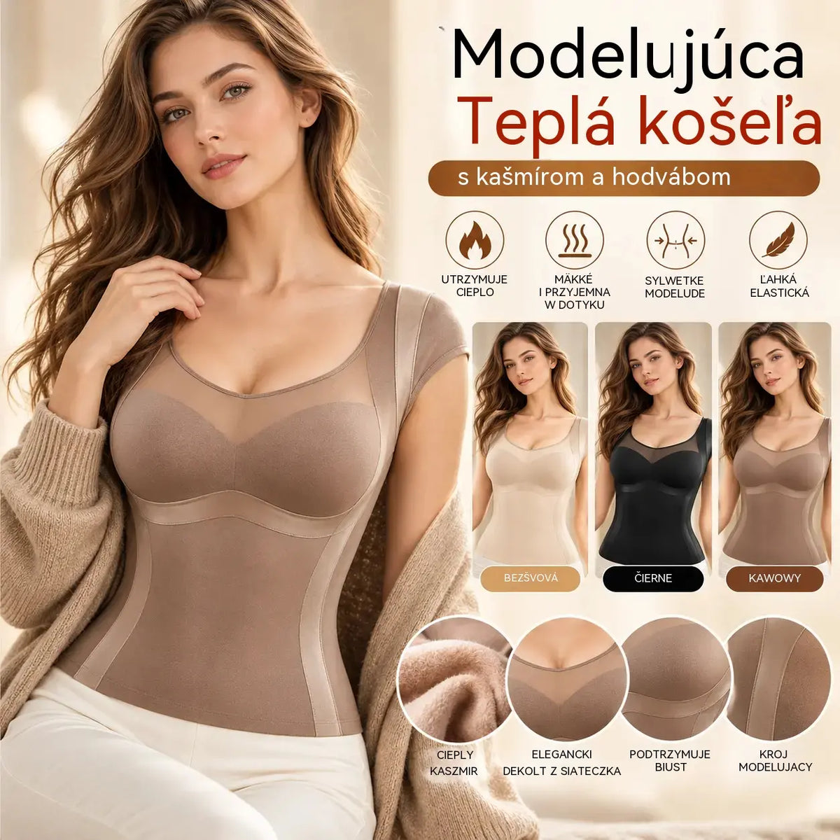 【L – 2XL / 3 farby】 Ľahká jesenná/zimná tvarujúca vesta – formuje brucho, podopiera prsia a má riasený dizajn; nie je potrebná podprsenka; s jemne brúsenou vnútornou vrstvou
