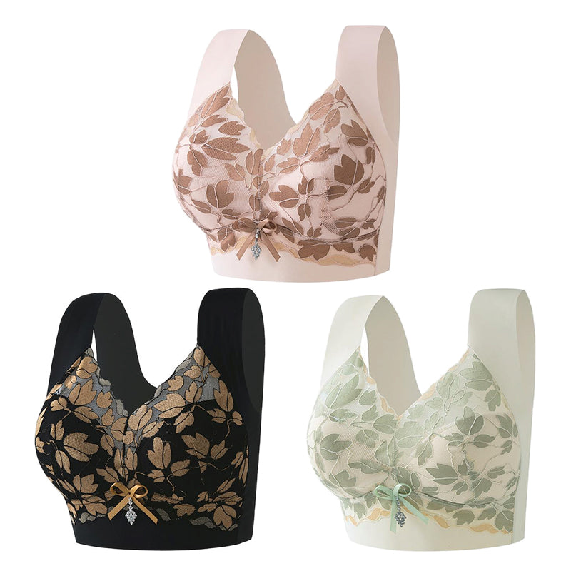 💟【3 бр.】M-4XL Сутиен с дантела, големи размери, без стоманени халки, луксозен красив гръб, секси дишащ безшевен сутиен 【40~100 кг】