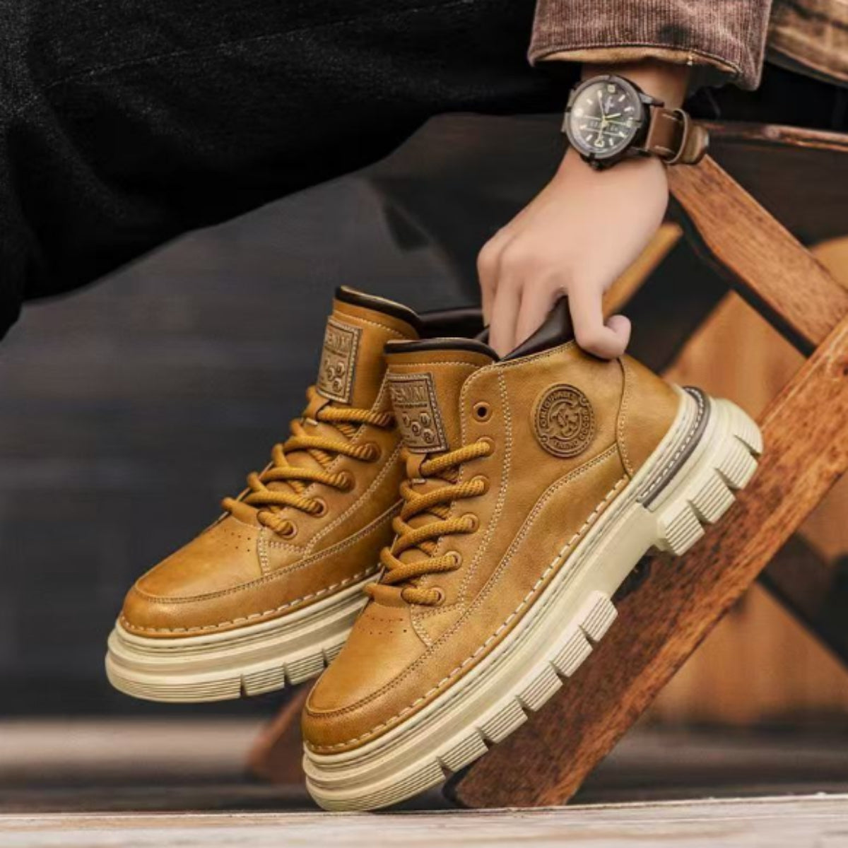💪【Oferta especial por tiempo limitado】Botas altas retro para hombre estilo británico, otoño e invierno