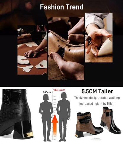 🔥【35-40】Elegantne ženske kratke čizme s kvadratnim uzorkom i sjajnim lakom – udobne, stabilne i savršene za jesen i zimu