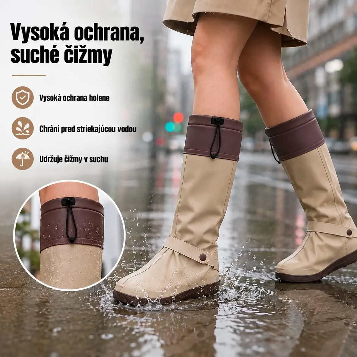 🌧️👟 Nepremokavé skladacie návleky na topánky – veľkosti S/M/L (36–42), 4 farby, protišmyková podrážka, výška 41 cm.