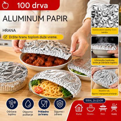📢📢 50% POPUSTA!⏰【100 komada】 Izolacijski poklopac od aluminijske folije - Brzo se postavljaju, savršeno prianjaju i čuvaju svježinu hrane.