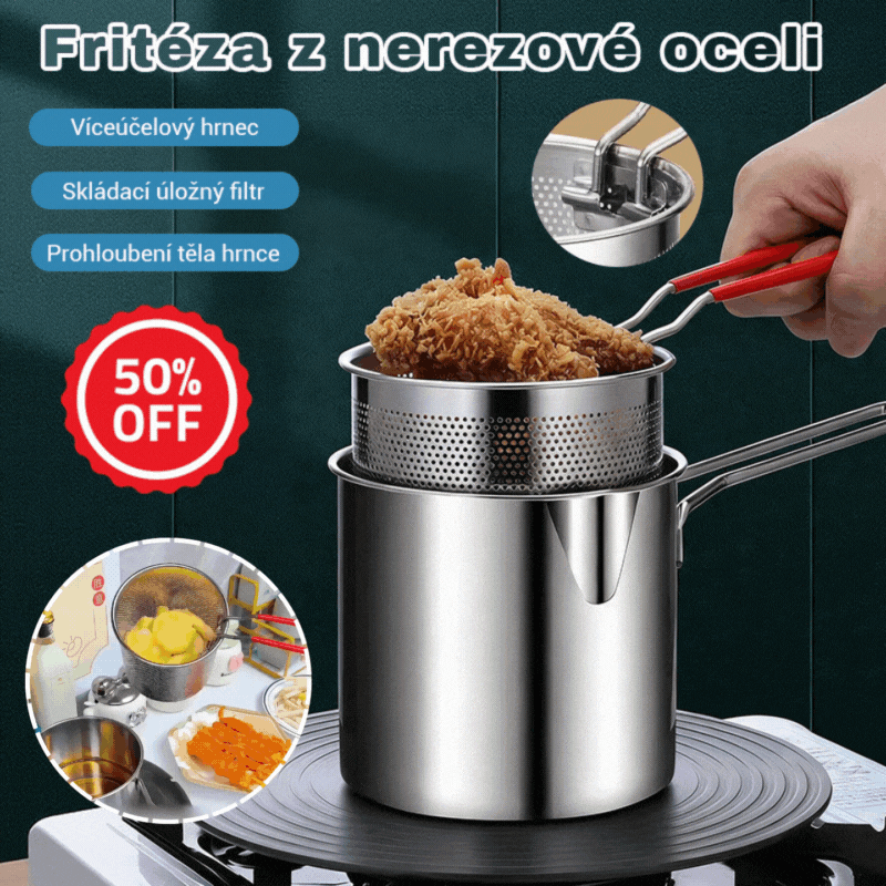 💥【50% zľava】🍢🍖Nerezový mini hrniec na vyprážanie s filtračným košíkom – kompaktný dizajn, menej oleja, rýchle a chrumkavé domáce vyprážanie
