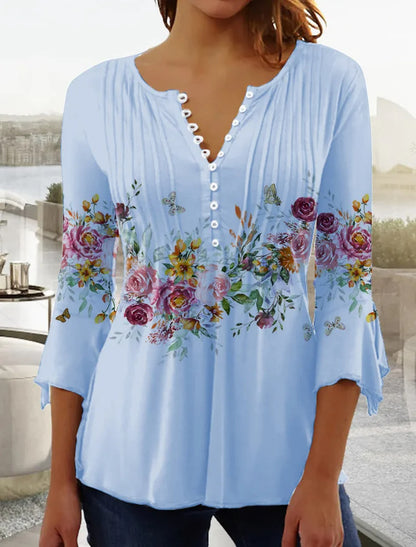 👚【S-5XL】🌺 Elegantná dámska blúzka s kvetinovým vzorom – pohodlná a štýlová na každý deň, ideálna na jar a leto
