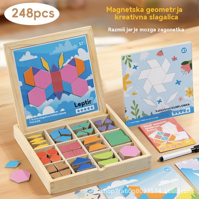 👶🌈🧩【248 dijelova】🔥Magnetska drvena tangram slagalica, igračka za trening mozga i edukativna igračka za djecu, potiče razmišljanje.