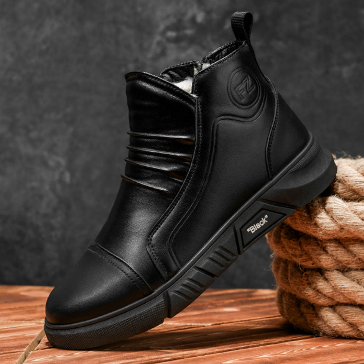 🔥💥【39-44】Stylowe męskie skórzane botki z polarową wyściółką – Modne i wygodne, idealne na zimowe dni