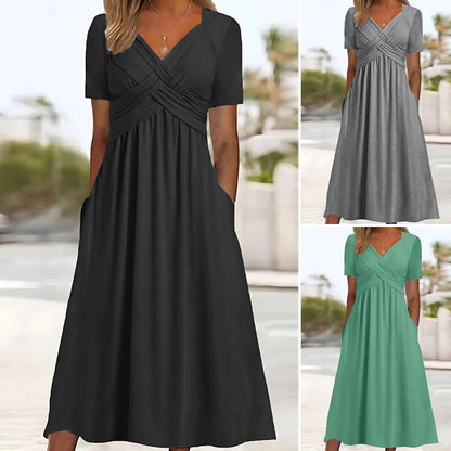 👍👍【50% OFF】💐👗【S-3XL】2026 jarné a letné nové jednofarebné módne jednoduché ležérne šaty – mäkký materiál a voľný strih, ideálne na voľný čas