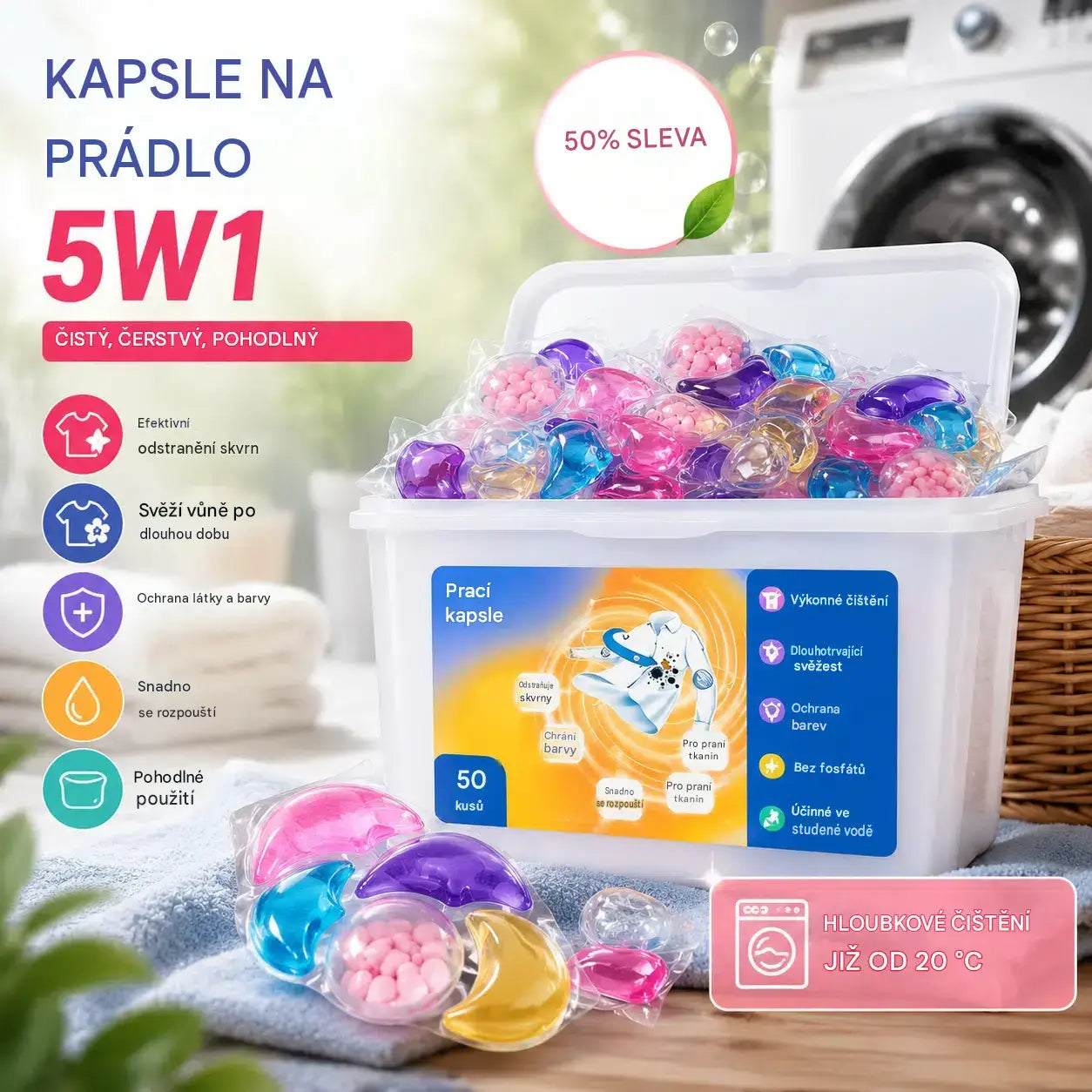 ✨👚 [30 kusov] ✨ Extra veľké balenie: 6 voňavých pracích kapsúl v 1 – odstraňovanie škvŕn a dlhotrvajúca vôňa