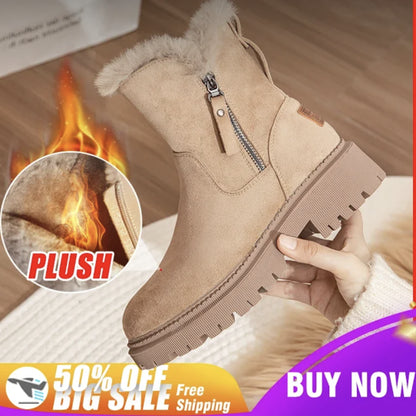 🎉【Специална зимна оферта】💥【35-43】Дамски зимни топли ботуши Удебелени плюшени ботуши за сняг Удобни памучни ботуши с цип Ежедневни обувки за открито
