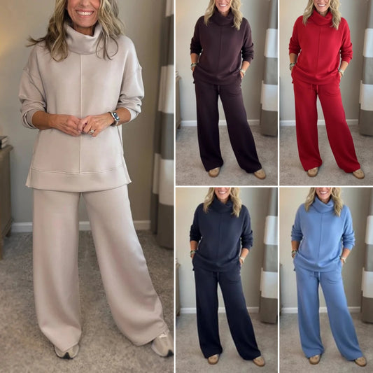 🍂🐏【Novinka! Časovo obmedzená zľava 50%】Elegantná tepláková súprava so širokými nohavicami – ideálna na každý deň, obsahuje rolák (s bočným rozparkom) a ležérne nohavice 🔥