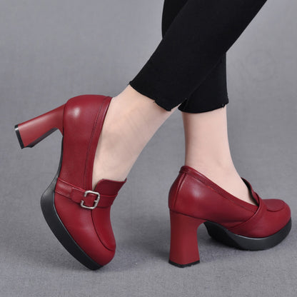 👠【35-40】🔥 Hit 2025! 💖Stylowe skórzane buty damskie na wysokim grubym obcasie | Komfort i moda w jednym