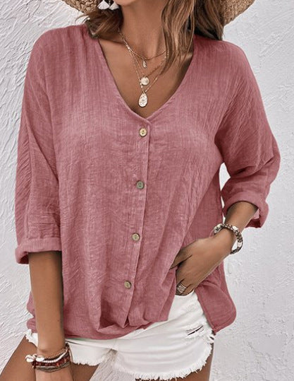 👚👚【50% отстъпка】【S-3XL】Дамска V-образна риза 2025 – стилна, удобна и лесна за съчетаване с всичко