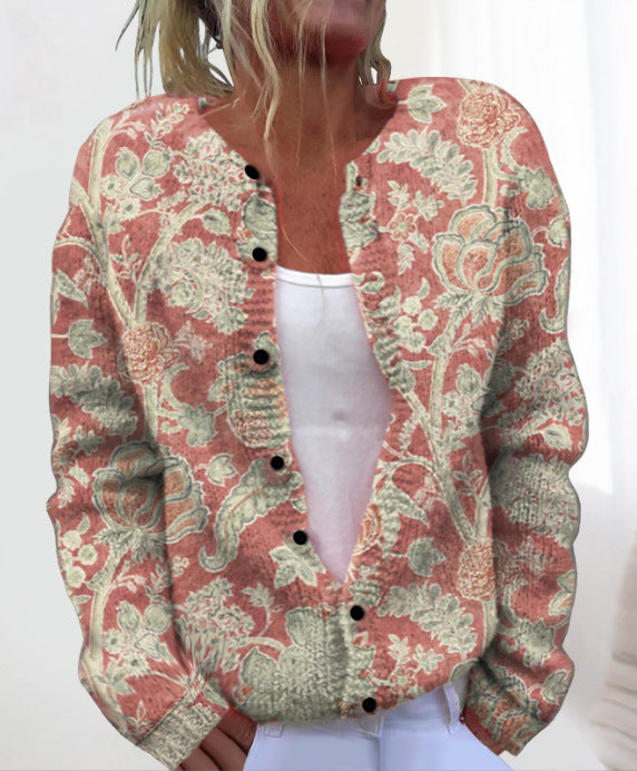 🎀【50% zľava】【M-4XL】🌺💥Stylový a teplý dámsky pletený kardigan s potlačou – Ideálny na jeseň a zimu