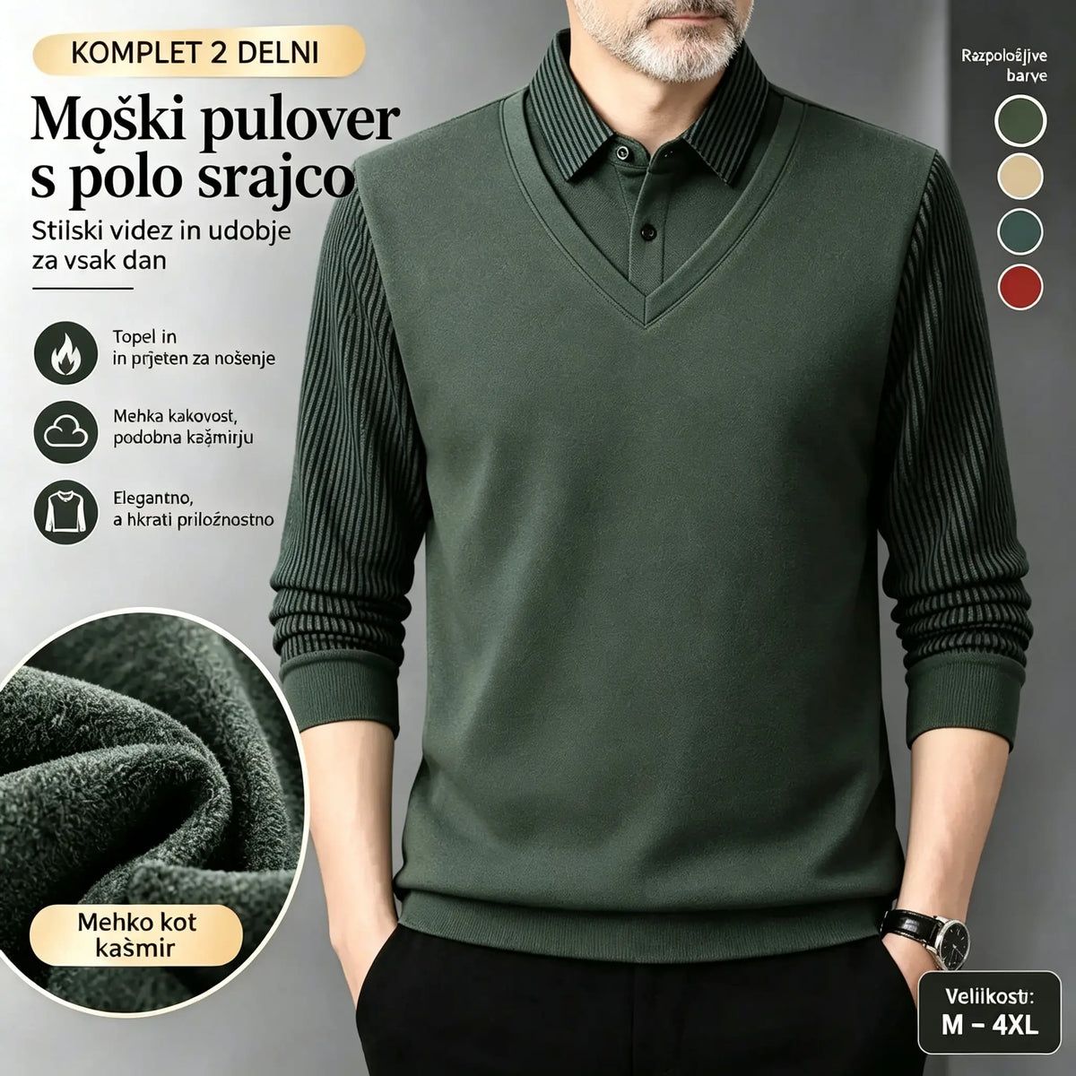 👔【M–4XL】Pánska dvojdielna súprava: sveter s textúrou pripomínajúcou ženilku – s podšívkou zo zamatu, hrubý a teplý