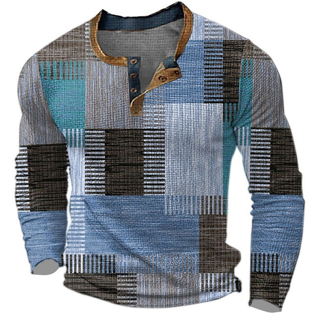 🌴🌈【50% de descuento🔥】【S-4XL】👔😍 Nueva colección de camisas para hombre con estampado, de manga larga, estilo relajado Henry, disponibles en varios colores.
