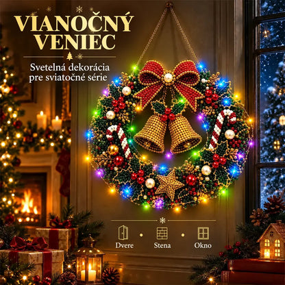 🎄💎 Vianočný veniec DIY s diamantmi, perlami a LED svetlami – 9 štýlov, akrylová doska, jednoduché tvorenie.