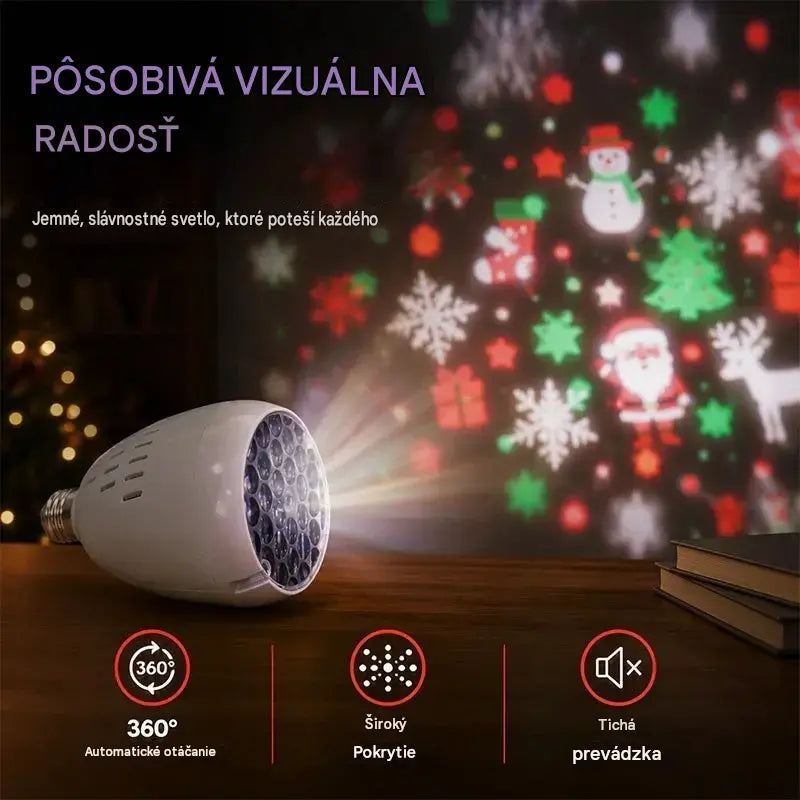 Farebný vianočný projektor – premieta veselé motívy na steny a strop, ideálny na výzdobu počas Vianoc