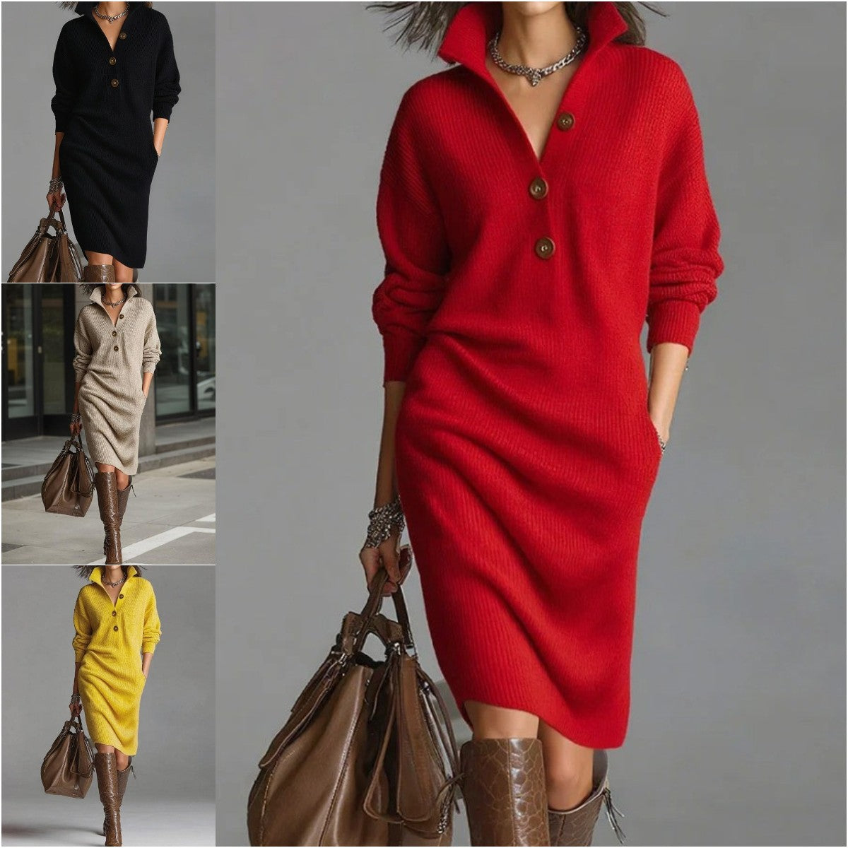 🔥🌷【Horúci produkt】【S-3XL】✨🎉Nové pletené klopové šaty v európskom a americkom štýle