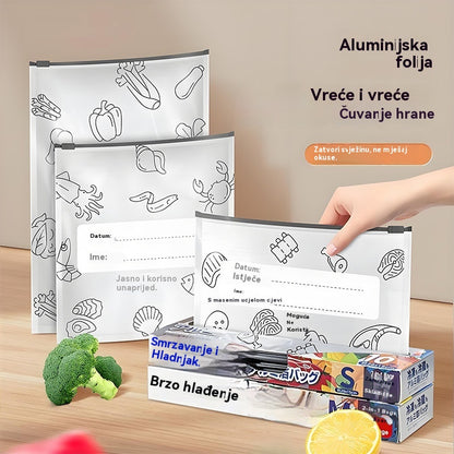🥩【30 komada】Vrećica od aluminijske folije prehrambene kvalitete s patentnim zatvaračem za očuvanje svježine za korištenje u kućanskom hladnjaku