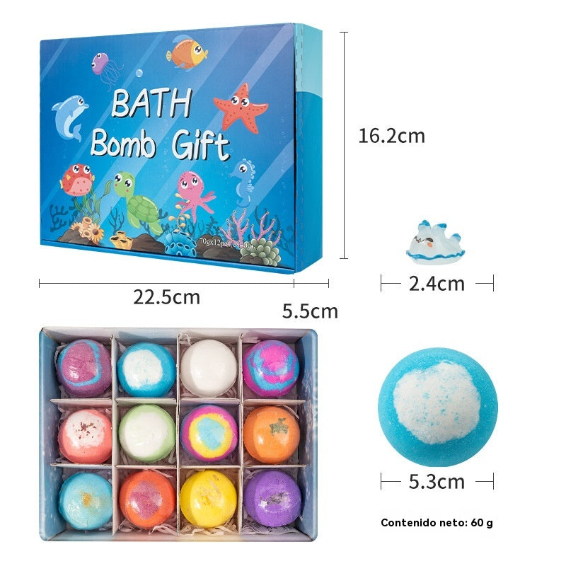 🎁【50% zľava】🔮Sada 12 guľôčok so soľou do kúpeľa v tvare morských živočíchov (60 g každá), vhodné pre deti, vstavané prekvapujúce hračky