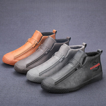 👞【39-44】Męskie ocieplane botki skórzane z zamkiem błyskawicznym – Wygodne, ciepłe i modne obuwie na zimę, idealne do codziennego użytku i na chłodniejsze dni!