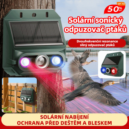 💥Solárny ultrazvukový repelent na zvieratá do exteriéru, repelent na vtáky s blikajúcim infračerveným svetlom s červenými a modrými LED diódami.