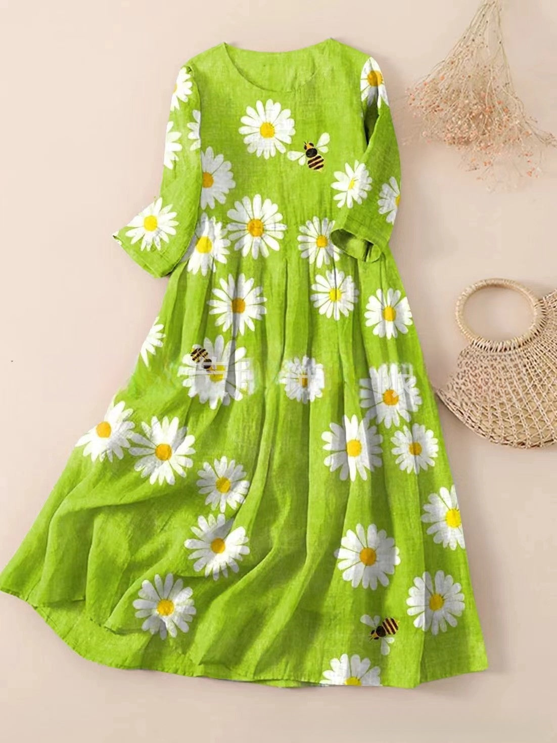 【S-3XL】🌼2024 nové kvetinové skladané šaty s okrúhlym výstrihom💕