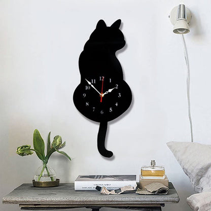 🐱Kreatívne nástenné hodiny v tvare vrtiacej mačky - Pohyblivý chvost mačky prináša zábavný detail do každého priestoru.