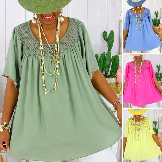 【XL-8XL】Dámske letné nové farebné čipkované blečenie vo väčších veľkostiach 