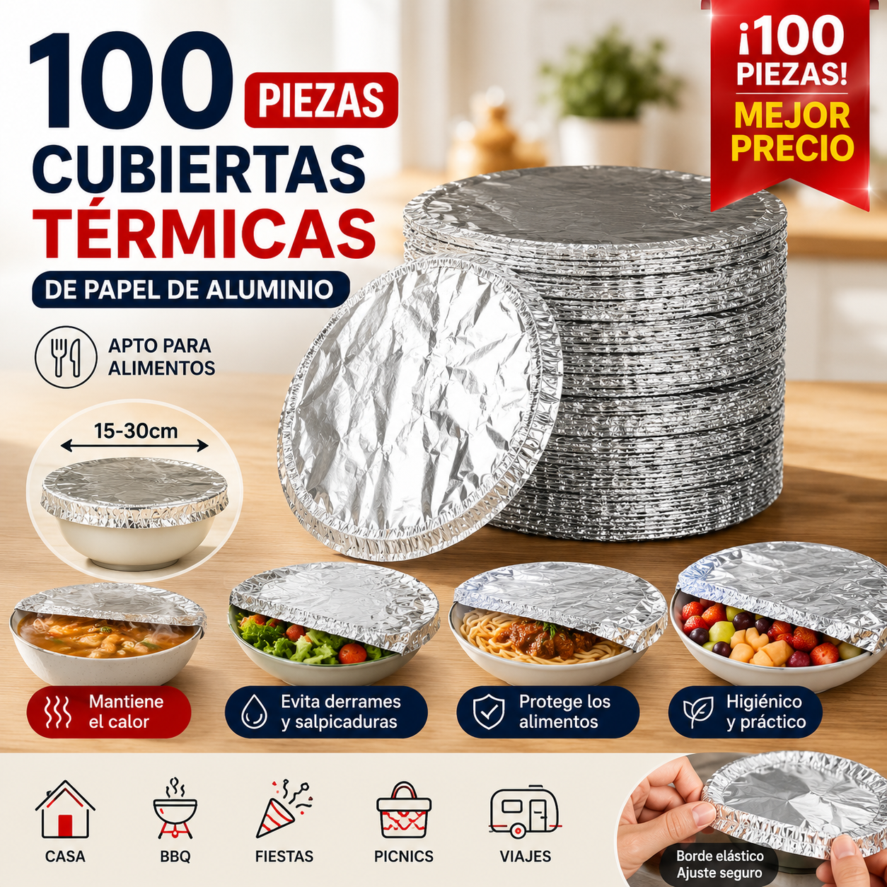 📢📢 ¡50% DE DESCUENTO!⏰【100 piezas】 Cubierta aislante de papel de aluminio Se colocan en segundos, se adaptan a distintos tamaños y mantienen tus alimentos protegidos.