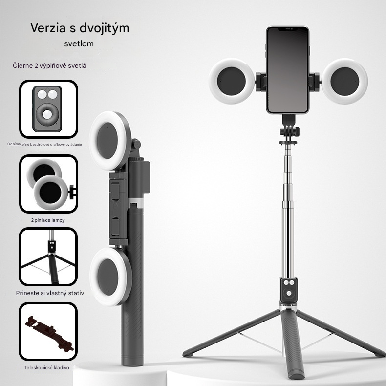 📷💡【1,7M】6-v-1 multifunkčný stojan na selfie – selfie tyč, statív a LED svetlo pre profesionálne zábery kdekoľvek, skladací a ľahký dizajn
