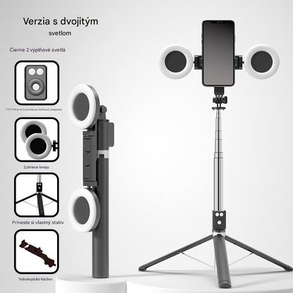 📷💡【1,7M】6-v-1 multifunkčný stojan na selfie – selfie tyč, statív a LED svetlo pre profesionálne zábery kdekoľvek, skladací a ľahký dizajn