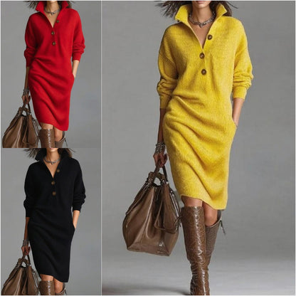 🔥🌷【Горещ продукт 50% отстъпка 】【S-3XL】✨🎉Елегантна нова плетена рокля с ревери в европейски и американски стил – топла, комфортна и стилна за всеки ден