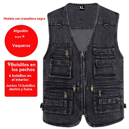 🔥【Oferta por tiempo limitado】【XL-7XL】2025 Chaleco vaquero multibolsillos para hombr