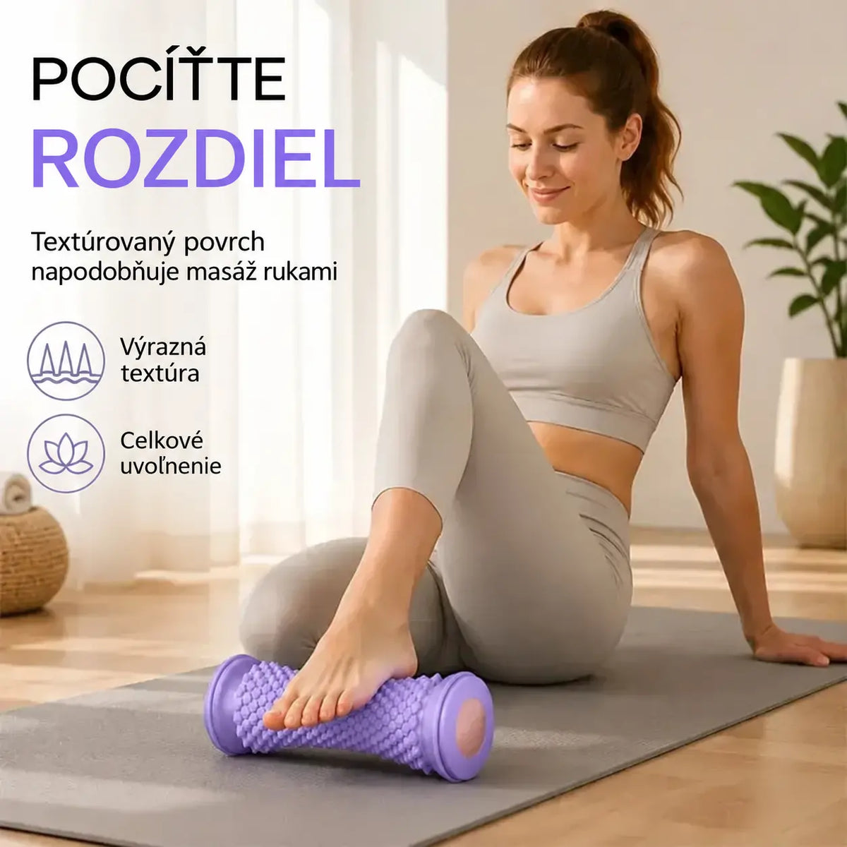 🦶 TPE masážny valec na chodidlá — textúrovaný povrch pre uvoľnenie unavených nôh a stimuláciu reflexných bodov.