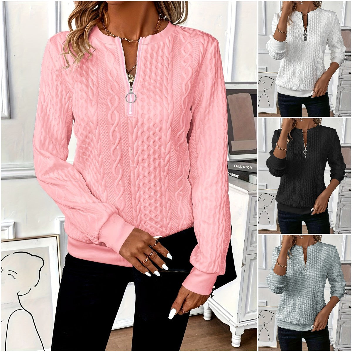 🔥【Kup 1, a dostaniesz 1】🎀🎀【Sprzedaje się jak ciepłe bułeczki】🌸🌸🌸 2025 Casual pikowana bluza na zamek dla europejskich i amerykańskich kobiet.
