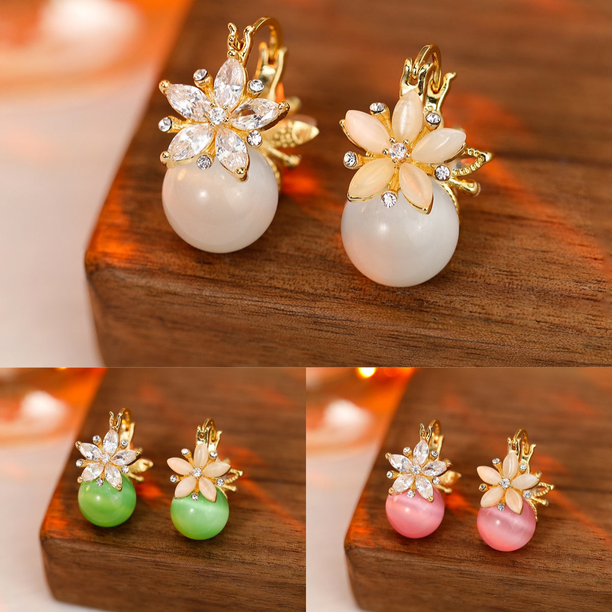⏰【Compra 1 y llévate 2 gratis】✨Pendientes de ojo de gato con flor de doble cara y circonita
