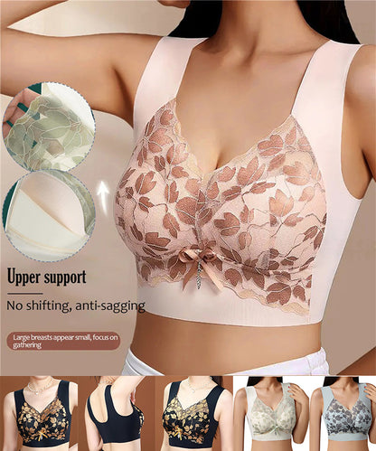 💟【3 бр.】M-4XL Сутиен с дантела, големи размери, без стоманени халки, луксозен красив гръб, секси дишащ безшевен сутиен 【40~100 кг】