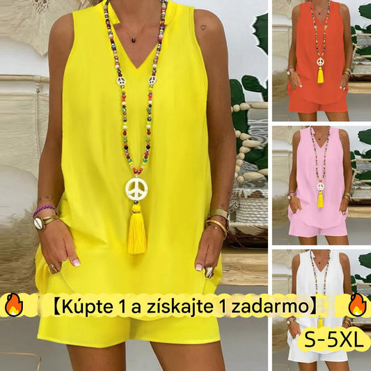 ✨【Top + nohavice】【S-5XL】Nový ležérny bavlnený top bez rukávov + nohavice