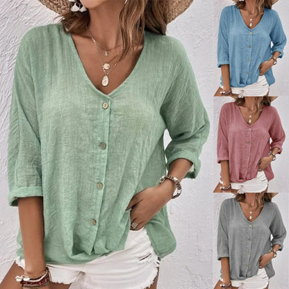 👚👚【50% отстъпка】【S-3XL】Дамска V-образна риза 2025 – стилна, удобна и лесна за съчетаване с всичко