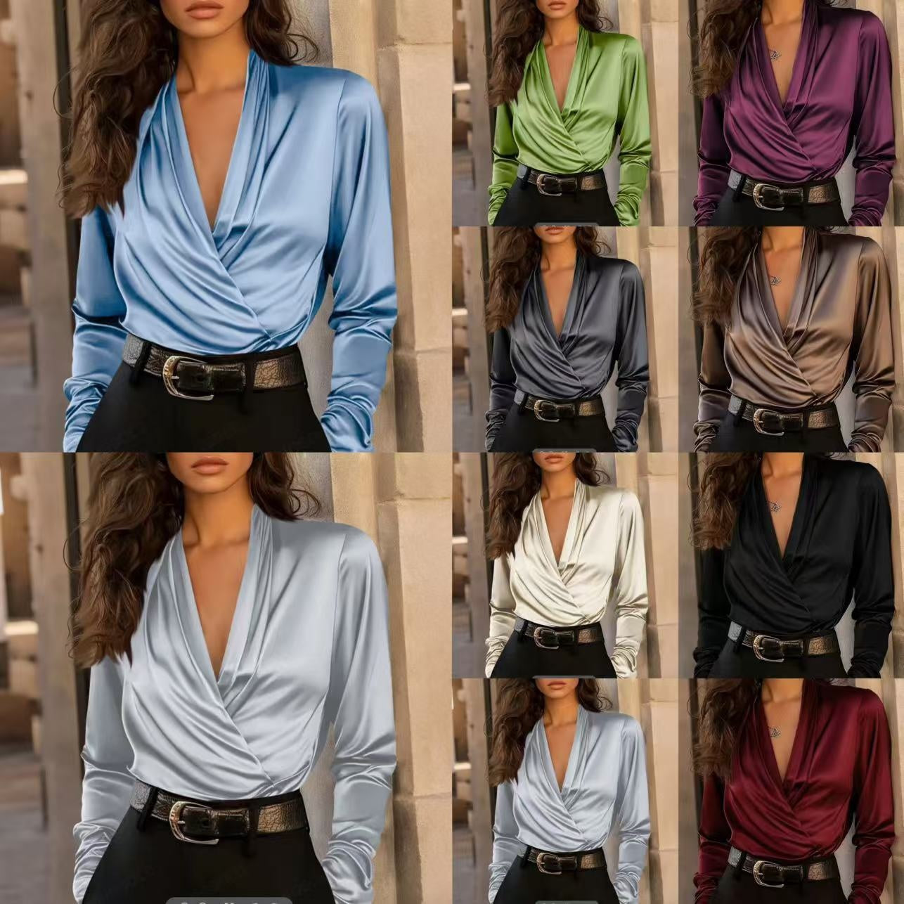 🧣👗🔥2026 Nový štýlový luxusný profesionálny saténový top s výstrihom do V pre ženy - všestranný