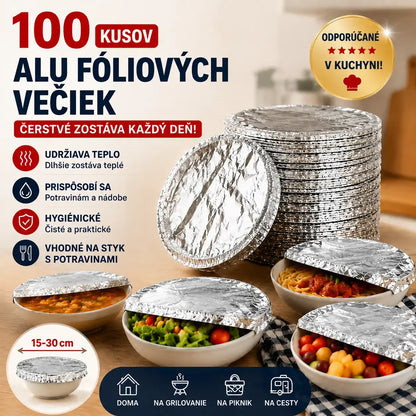 🏠🎉【100 kusov】🍲Izolačný kryt na domáce použitie, kryt z hliníkovej fólie na udržanie teploty jedla na jedálenskom stole, chráni jedlo pred hmyzom a prachom.
