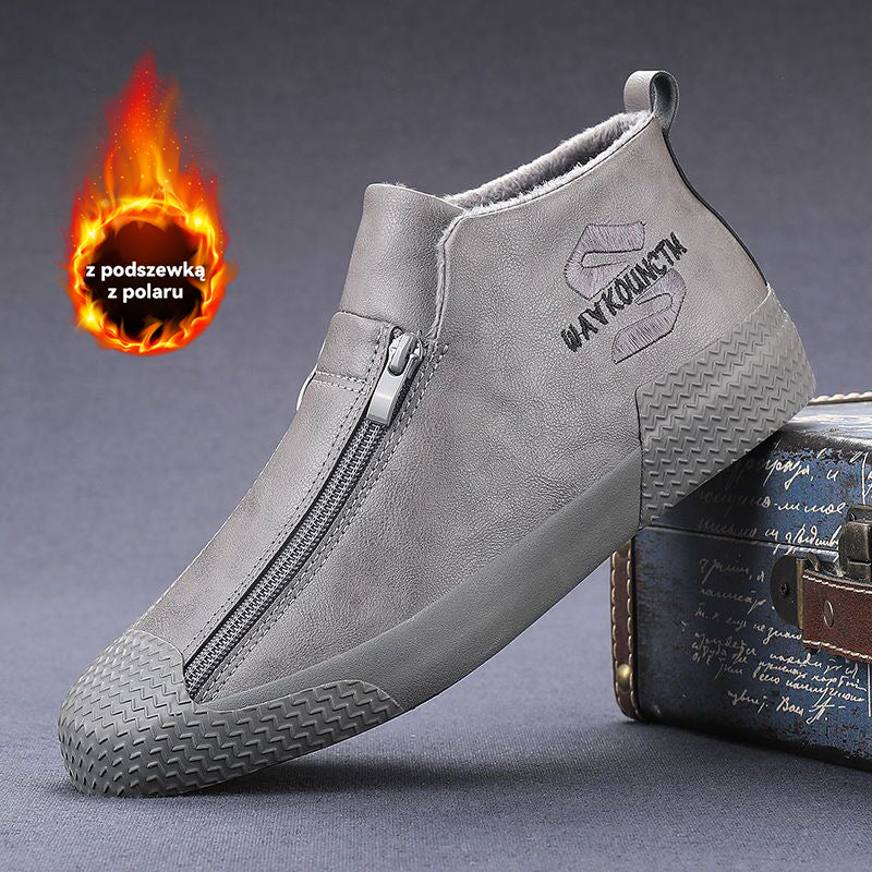 👞【39-44】Męskie ocieplane botki skórzane z zamkiem błyskawicznym – Wygodne, ciepłe i modne obuwie na zimę, idealne do codziennego użytku i na chłodniejsze dni!
