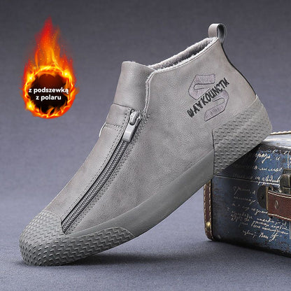 👞【39-44】Męskie ocieplane botki skórzane z zamkiem błyskawicznym – Wygodne, ciepłe i modne obuwie na zimę, idealne do codziennego użytku i na chłodniejsze dni!