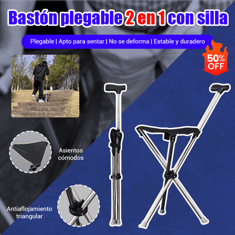 🔥【50% zľava】🔥✨Skladacia palica 2 v 1 so stoličkou, Barle sú odolné voči pádu, skladacie a prenosné✅